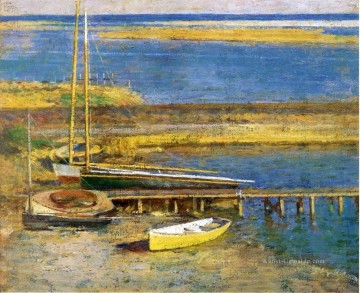 Boote an einer Landing Impressionismus Boot Theodore Robinson Landschaft Strom